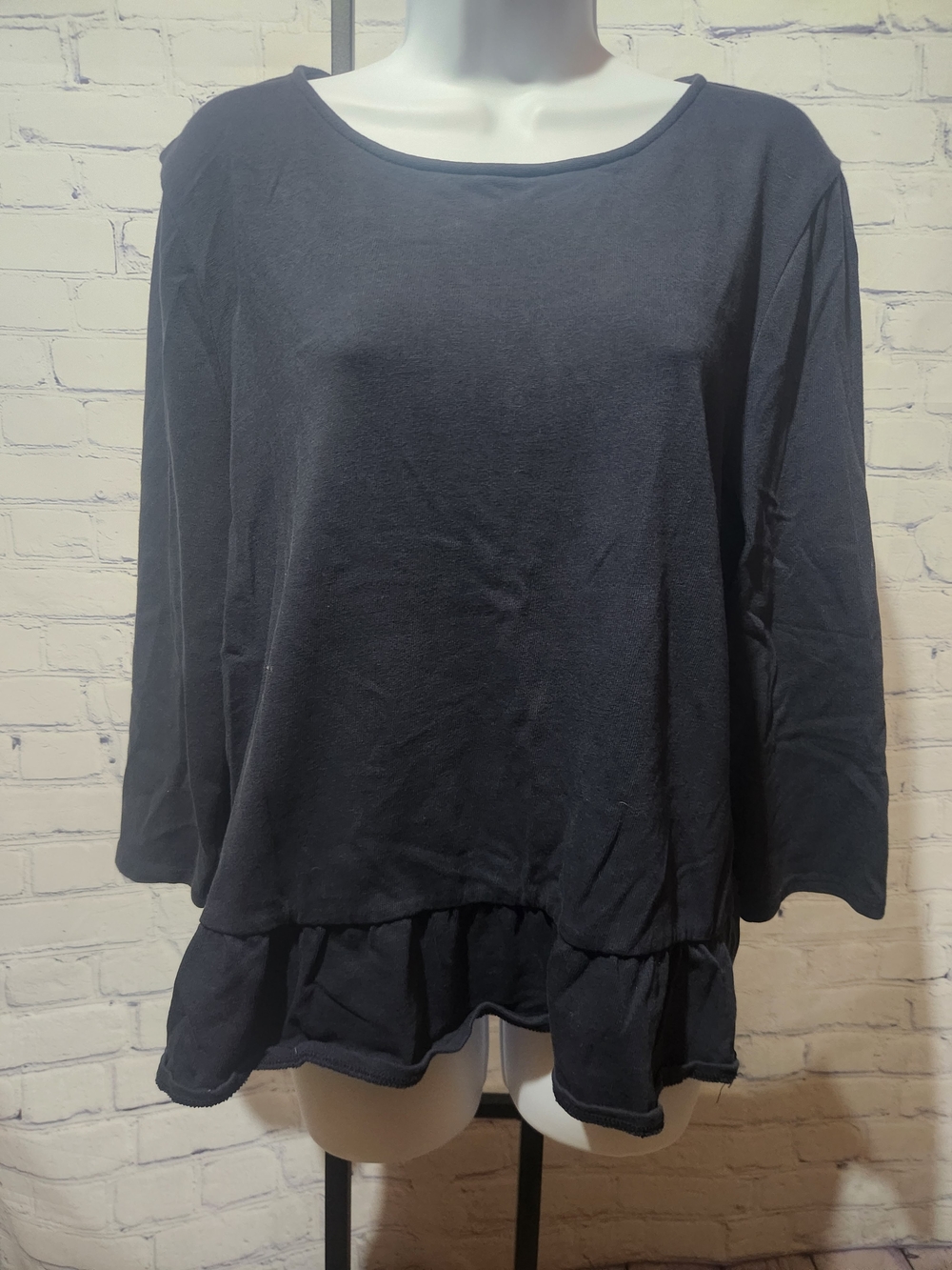 Talbots Navy Ruffle-Hem/Peplum Long Sleeve Tunic Petite XL